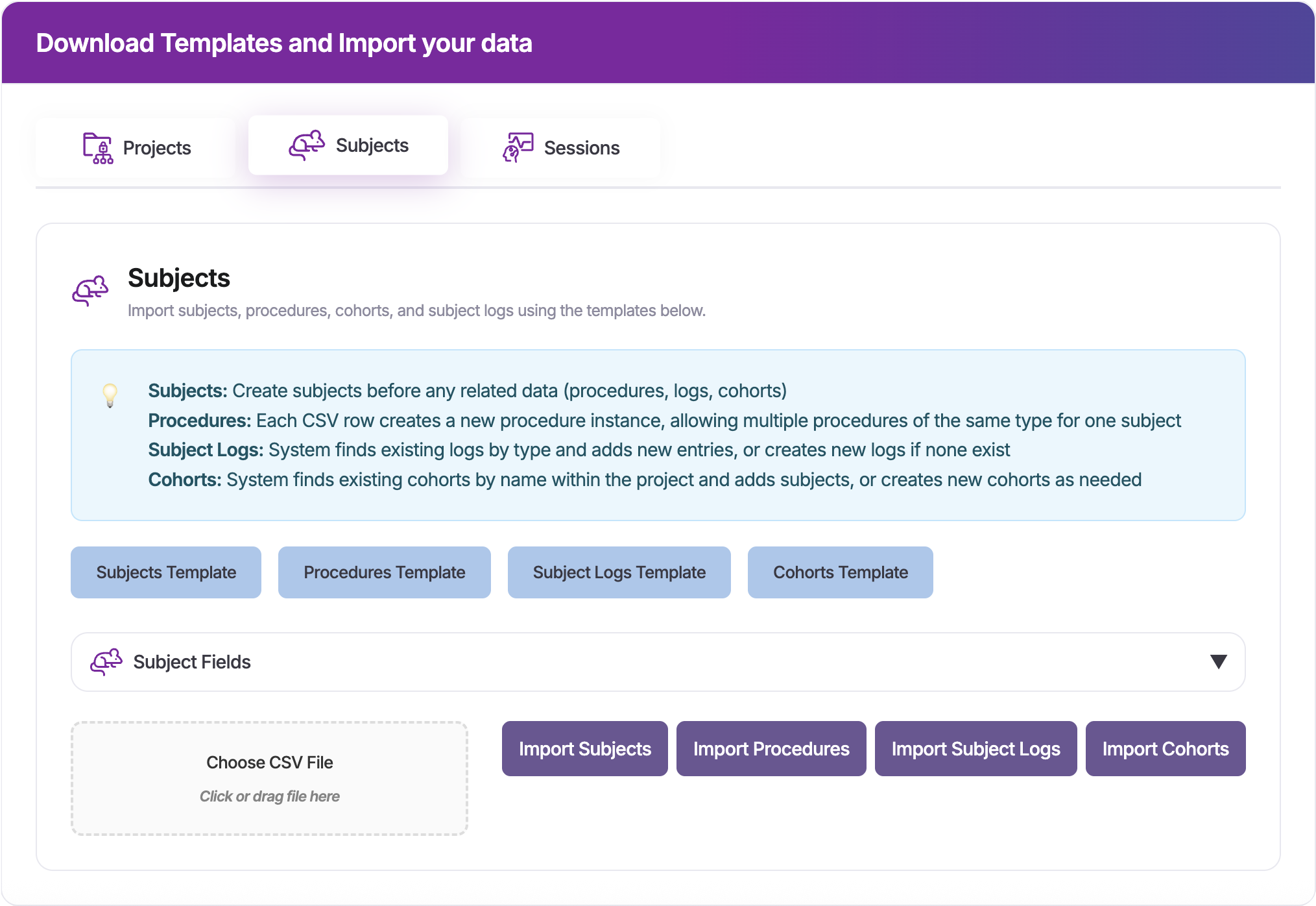 Import tool web interface